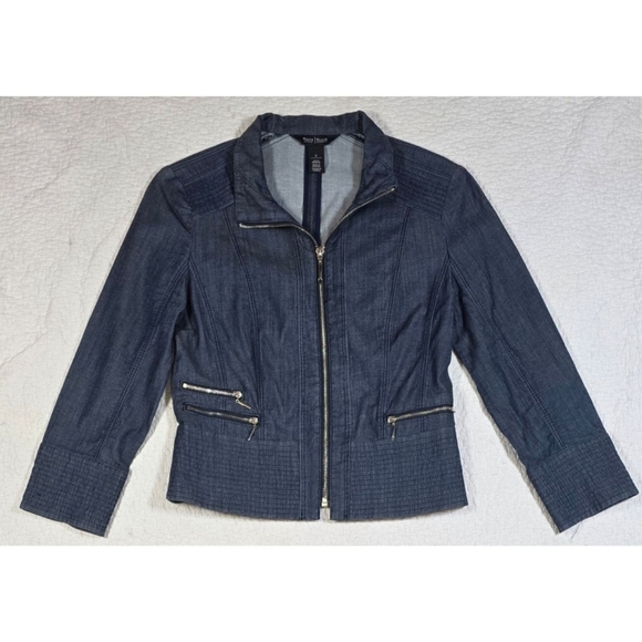 White House Black Market Zip Front Denim Blazer Jacket - Picture 2 of 12